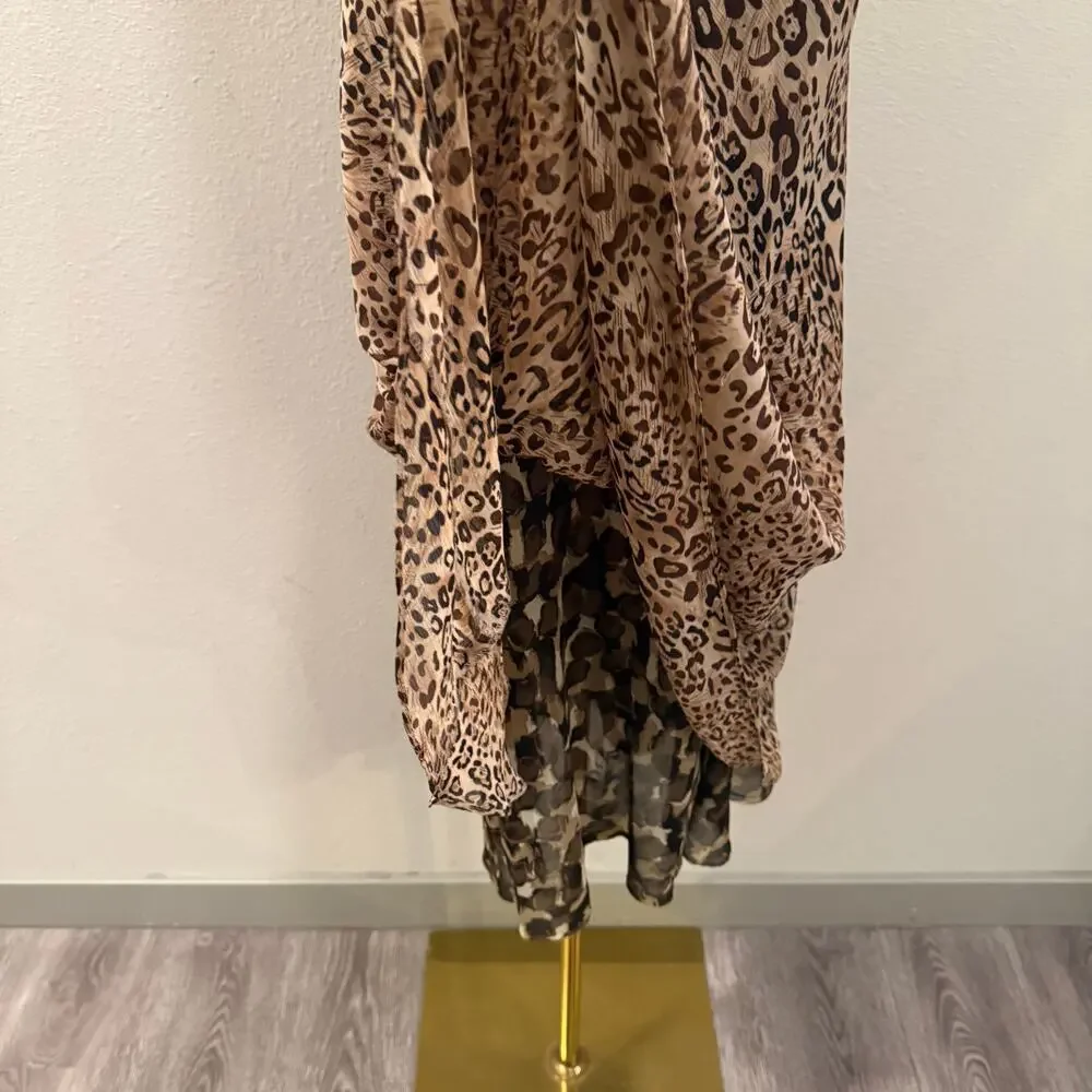 Reversible Leopard Cheetah Print Midi Skirt Animal Print Brown XL Work Office